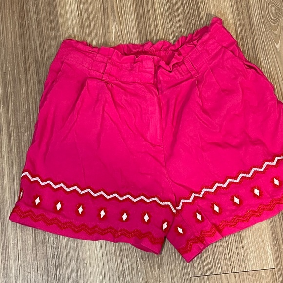 LOFT Embroidered Pink Linen Shorts - Picture 2 of 6